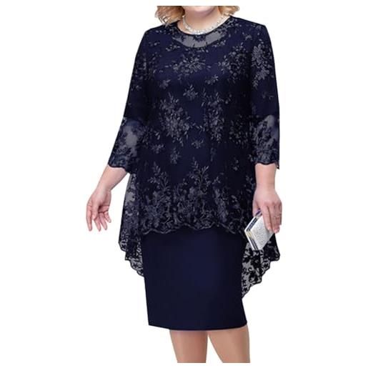 shownicer vestito due pezzi donna elegante ricami pizzo vestiti manica 3/4 taglie forti vestito da sera cerimonia cocktail abiti al ginocchio a vino rosso 4xl