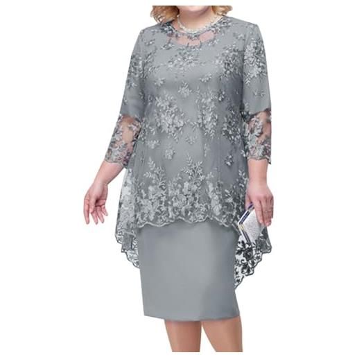 shownicer vestito due pezzi donna elegante ricami pizzo vestiti manica 3/4 taglie forti vestito da sera cerimonia cocktail abiti al ginocchio b blu l