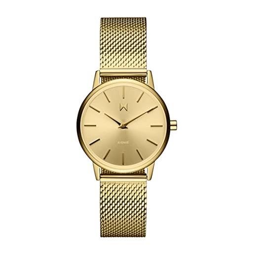 Mvmt orologio analogico al quarzo da donna con cinturino in maglia metallica in acciaio inossidabile dorato - 28000223-d