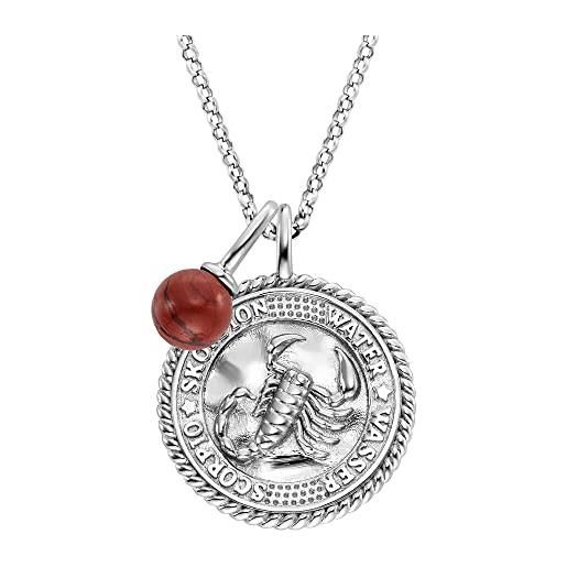 Engelsrufer collana da donna in argento sterling e ciondolo con segno zodiacale scorpione, con 5 zirconi e un ciondolo in pietra di diaspro rosso, lunghezza: 50 cm, länge 42 + 4 + 4 cm, argento