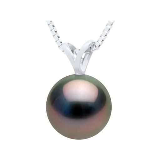 PEARLS & COLORS NATURAL FINE PEARLS pearls & colors - ciondolo in oro di perla coltivata di tahiti rotonda - qualità a+ - oro 750 (18k) - catena regalo - gioiello da donna