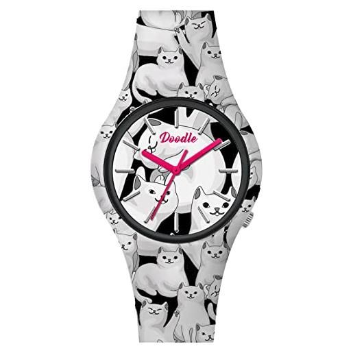 Doodle Watch orologio da polso al quarzo con gatto con cinturino in silicone, 39 mm, do39016