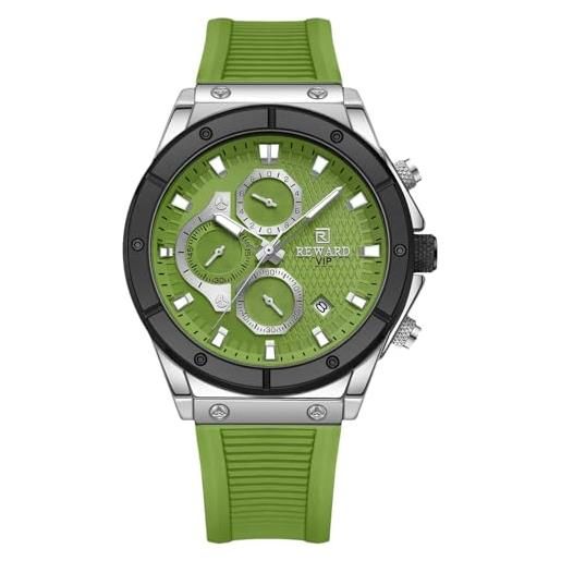 RORIOS orologio moda da uomo orologio da polso minimalista silicone cinturino orologio multifunzione cronografo orologio casual analogico quarzo verde