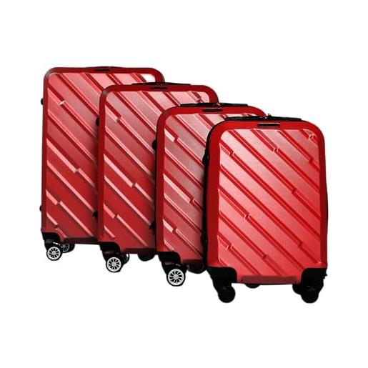 grey classy - set di 4 trolley, valigie da viaggio rigide in abs antigraffio valigia bagaglio a mano con lucchetto a combinazione e ruote girevoli a 360° (rosso)