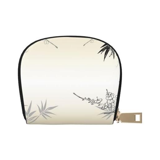 LAMAME portafoglio porta carte di credito con cerniera e guscio in pelle stampata con tabellone da basket, albero di bambù e fiori di ciliegio zen, taglia unica