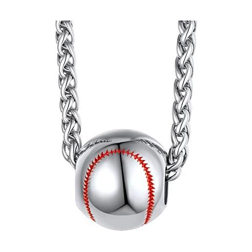 FindChic collana uomo baseball, ciondolo base-ball, collana uomo donna acciaio inossidabile catena acciaio 55cm collana sportivo regalo ragazzo