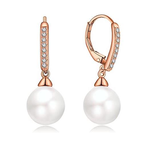 JO WISDOM orecchini perle argento 925 donna con 10mm perle aaa zirconia cubica con placcato oro rosa