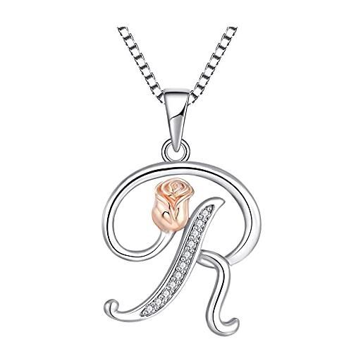 starchenie collana alfabeto con rose collana lettera r ciondolo zirconi collana in argento 925 da donna