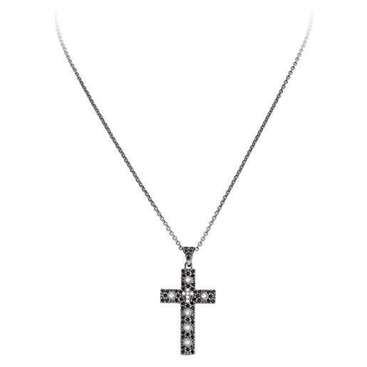 Amen Collection collana croce ag925 - zirconi bianchi, colore: nero - Amen Collection