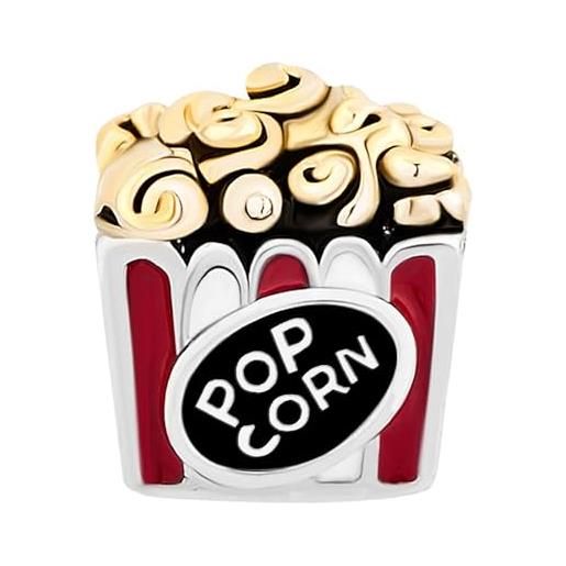 FGT ciondolo a forma di popcorn compatibile con braccialetti pandora, per la notte del cinema, per donne, figlia, compleanno, bicolore rosso oro, rame, nessuna pietra preziosa
