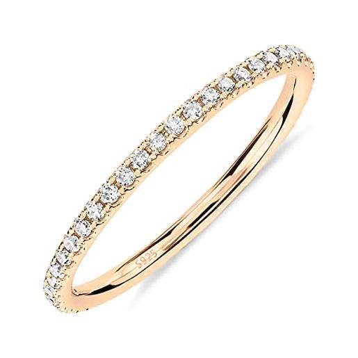 PAVOI anello eternity placcato in oro 14 carati con diamanti simulati cz anello impilabile eternity per le donne, argento sterling e zirconi, zirconia cubica