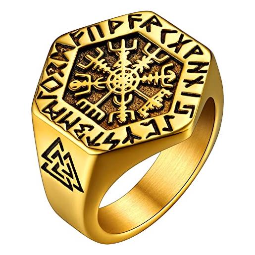 FaithHeart anello da uomo oro bussola vichingo esagonale con rune vihinghe anello amuleto mitologia nordica punk hiphop per uomo regalo compleanno festa del papà