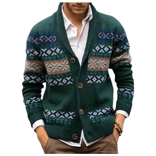 TOSHIKII cappotto da uomo in maglione lavorato a maglia con bottoni a scialle e collo a scialle, cappotto invernale da uomo spesso caldo e caldo