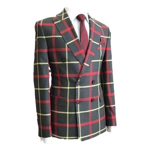 Pkrboro uomo giacca da abito con bottoni a doppio petto a scacchi, con risvolto a picco, blazer uniforme per sposi