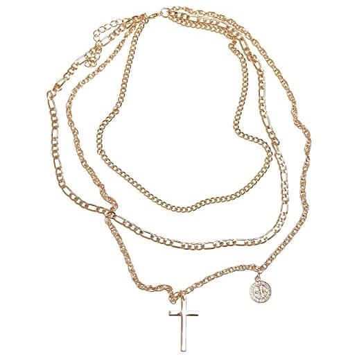 Urban Classics collana unisex mini coin cross necklace gold taglia unica