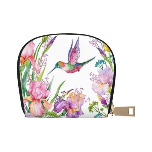 LAMAME portafoglio porta carte di credito con cerniera e guscio in pelle stampata con tabellone da basket, giardino con uccelli e fiori, taglia unica
