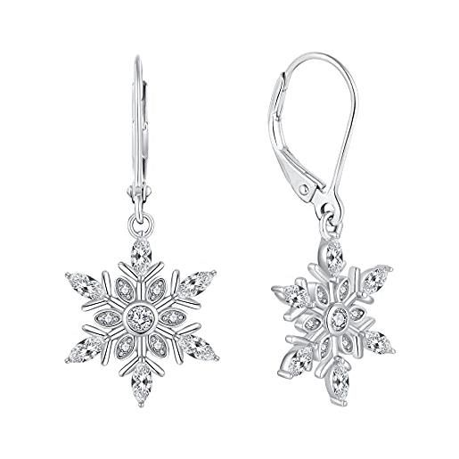 JO WISDOM orecchini fiocco di neve argento 925 donna con 3a zirconia cubica, orecchini per le ragazze delle donne