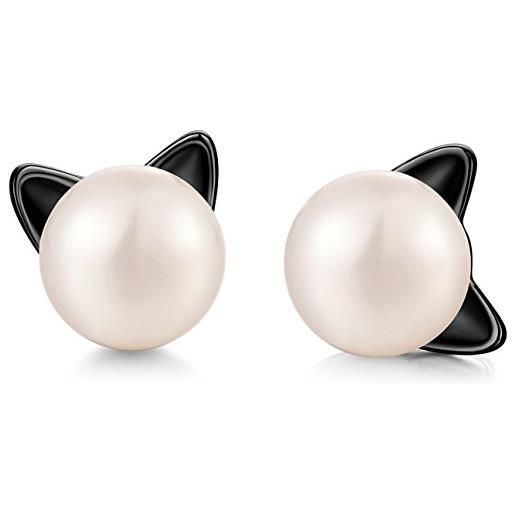 JiaYang orecchini di gatto, orecchini di perle di gatto per le donne orecchini di gatto nero orecchini di gatto per ragazze orecchini di gatto in argento sterling orecchini di animali orecchini di perle