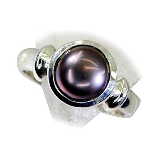 Jewelryonclick - anello da donna in vero argento sterling 925 con perla nera, misura h-z, pietra preziosa, perla, 