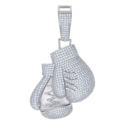 JewelryWeb collana da uomo in argento sterling 925 con zirconia cubica e ciondolo a forma di guantoni da boxe con diamanti sintetici, idea regalo per uomo, metallo