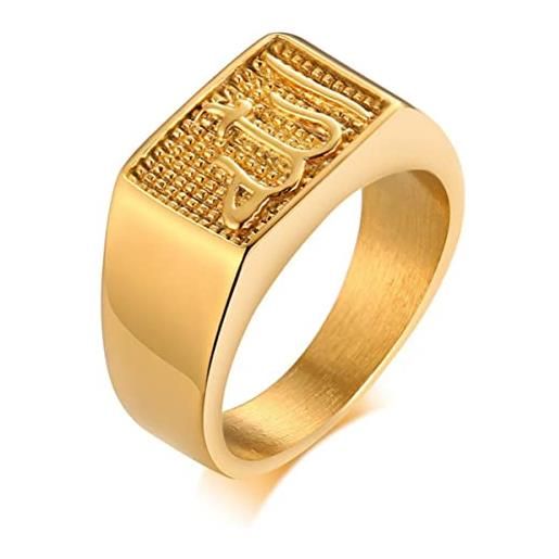 SATUSA anello superiore quadrato allah per uomo anelli con sigillo in acciaio inossidabile tono oro elegante timbro con lettera casual quadrato anel