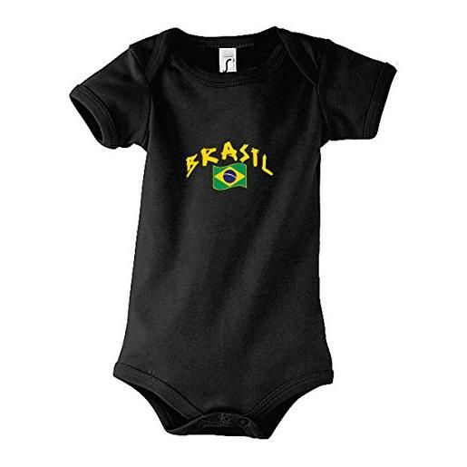 Supportershop - body per neonato brasiliano, colore: nero, bodybrblk, nero, fr: 6-12 mois (taille fabricant: 6-12 mois)
