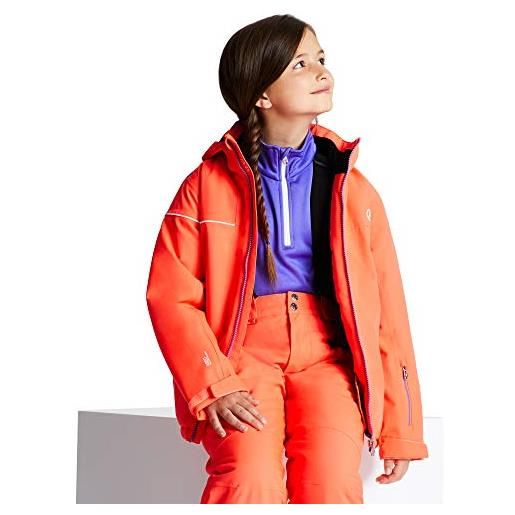 Regatta dare 2b entail waterproof & breathable high loft insulated foldaway hooded ski & snowboard jacket with snowskirt and reflective detail, giacca impermeabile, isolante bambino, fiery coral, 7-8