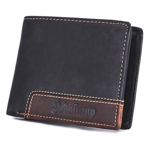 hodalump portafoglio in vera pelle, protezione rfid, formato orizzontale portamonete (15 varianti), nero-marrone, 12 x 10 x 2 cm, vintage