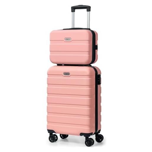AnyZip valigia bagaglio a mano valigia set 2 trolley abs pc viaggio leggera rigide e beauty case trolley cabina con 4 ruote e serratura a combinazione (rosa)