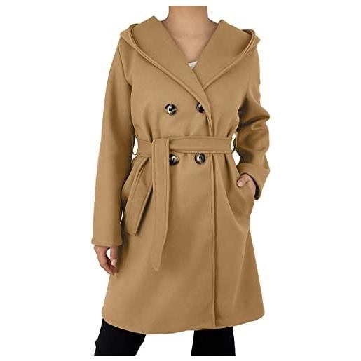 JOPHY & CO. cappotto doppiopetto donna invernale con tasche e bottoni (cod. 6557 & 6595) (camel/1 (cod. 6595), m)