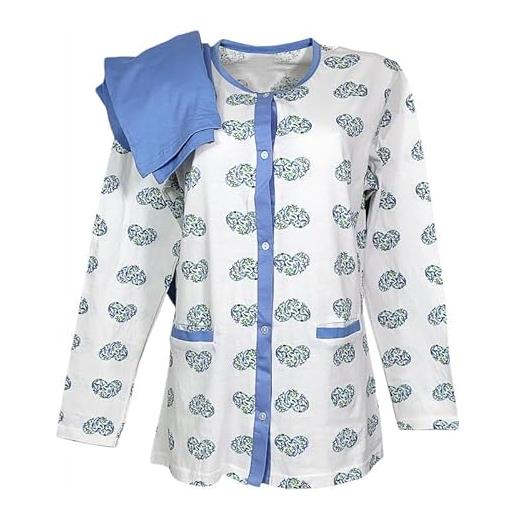 dolcecasabiancheria pigiama donna aperto avanti con bottoni in puro cotone reliable deva cuori (l, azzurro)