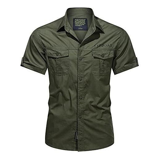 Generic stile uomo plus camicie maniche outdoor militare camicia corta taglie cotone lavato camicia uomo camicia uomo bio, verde, l