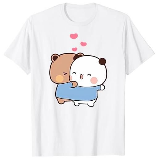 Berentoya maglietta unisex con panda kawaii con abbraccio bubu dudu love play together san valentino divertente regalo, grigio, s