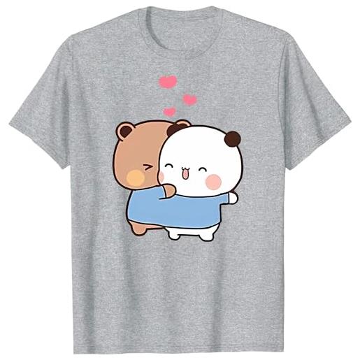 Berentoya maglietta unisex con panda kawaii con abbraccio bubu dudu love play together san valentino divertente regalo, nero , s