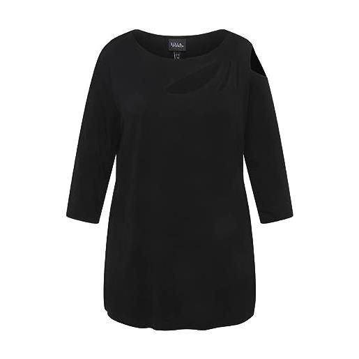 Ulla popken shirt, cut-out, linea a, scollo a barca, maniche a 3/4 maglietta, nero, 64-66 donna