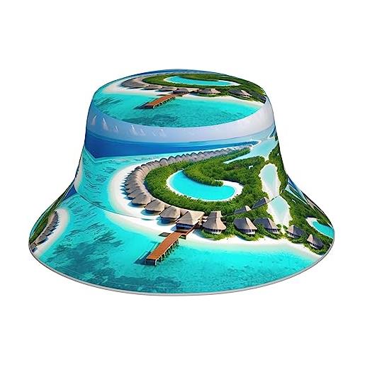 ZYVIA cappello da pescatore riflettente con scenario delle maldive può essere indossato su entrambi i lati il tessuto riflettente di notte è morbido e delicato sulla pelle e traspirante, adatto per