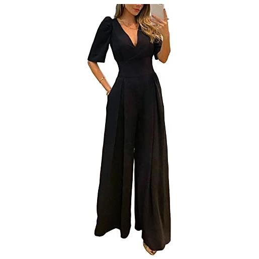 ACMEDE monopezzi e tutine da donna tuta lunga jumpsuit elegante abito cerimonia tuta jumpsuit manica corta rompers donna casual pagliaccetti pantaloni a gamba larga tuta (rosso, s)