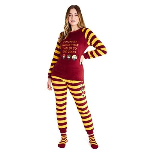 Harry Potter pigiama donna invernale in pile con calze morbide grifondoro (rosso/giallo, xl)