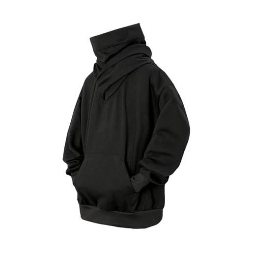 LOTFI 2024 fall unisex oversized hip-hop hoodies, double neckline cotton hip hop hoodie, double neckline hoodie (l, black)