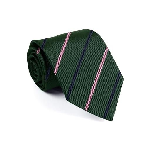 Remo Sartori - cravatta in seta grigia regimental a righe colorate, made in italy, uomo (verde)