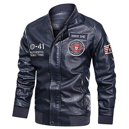 Naxxramas uomo pu pelle college baseball giacca felpa motociclista giacca giacca da moto moda (blu, xxl)