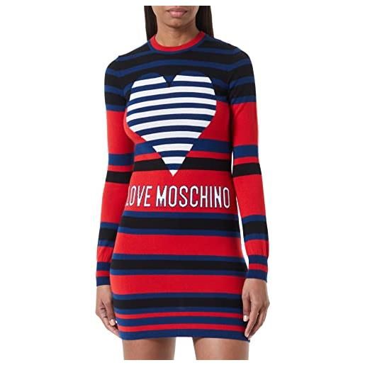 Love Moschino logo seasonal heart and institutional intarsia dress, black blue red, 50 donna