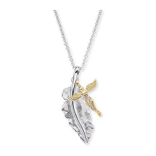 Engelsrufer collana da donna in argento 925 con ciondolo a forma di piuma d'argento e angelo d'oro, ern-feder-angel-big, 50 cm, argento sterling, nessuna pietra preziosa