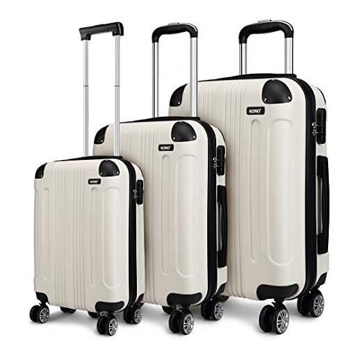KONO set di 3 valigie da viaggio rigide e leggero trolley in abs valigie con 4 ruote, beige