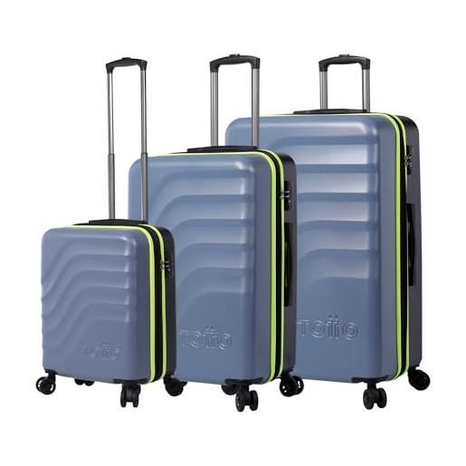 Totto - set di valigie rigide - bazy + - folkstone grey - colore celeste - tre misure di valigie - sistema espandibile - sistema tsa - fodera in poliestere, blu, travel