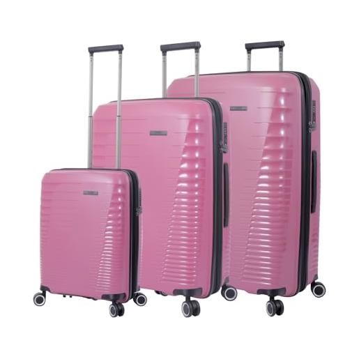 Totto - set di valigie rigide - traveler - deco rose - rosa - tre misure di valigie - sistema espandibile - sistema tsa - fodera in poliestere, rosa, travel