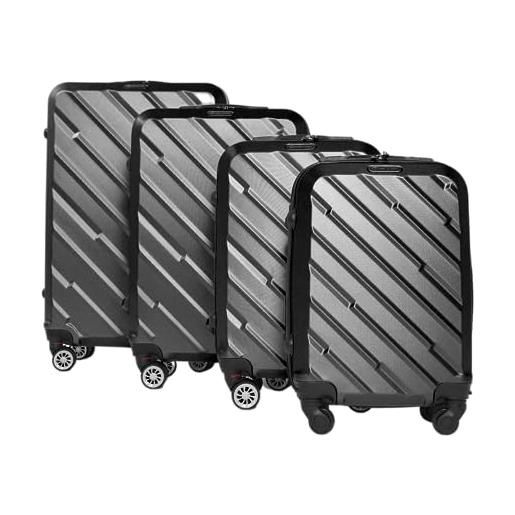 grey classy - set di 4 trolley, valigie da viaggio rigide in abs antigraffio valigia bagaglio a mano con lucchetto a combinazione e ruote girevoli a 360° (nero)