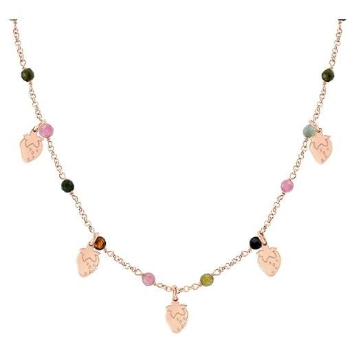 Nomination | collana donna collezione mon amour - chiusura a moschettone - argento 925 e cristalli colorati con pendenti a forma di fragola - made in italy - 38/42 cm (oro rosa fragola)