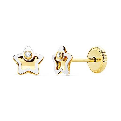 Alda Joyeros - orecchini da bambina in oro bicolore 18 k con stella da 5 mm