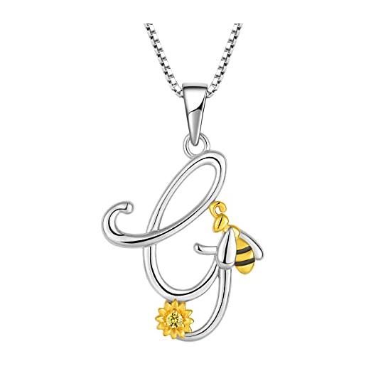 FJ collana lettera g argento 925 donna collana con ciondolo iniziale alfabeto collana ape girasole margherite con zirconia cubica gioielli regalo per donna